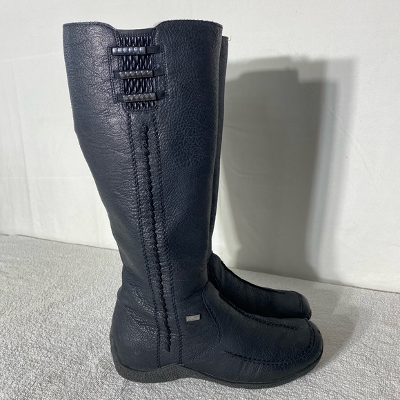 Rieker Shoes - Rieker Black Faux Leather Sherpa Lined Mid Calf Knee High Boots 39